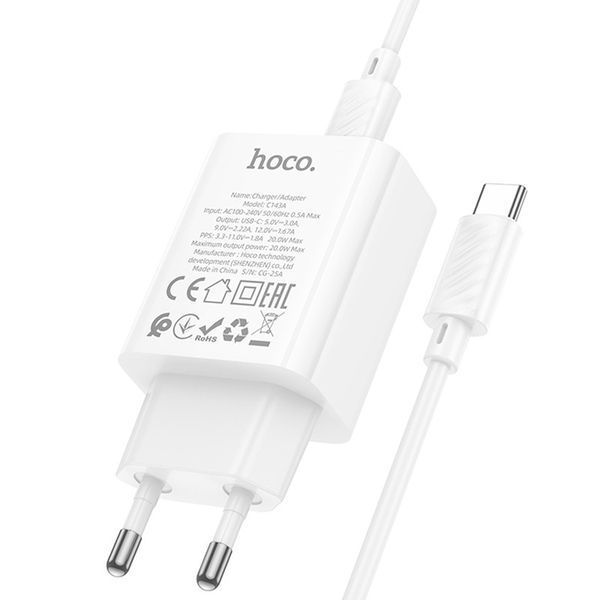 МЗП Hoco C143A Benefit PD20W (1USB-C) + кабель Type-C to Type-C 78639 фото