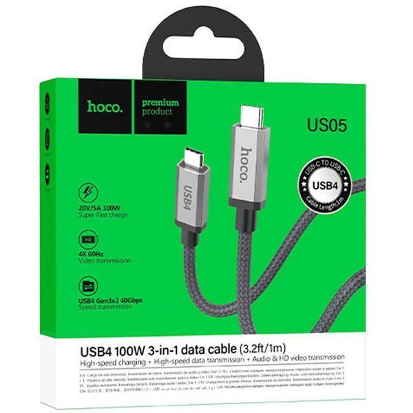 Дата кабель Hoco US05 Type-C to Type-C 100W USB4 40Gbps (1m) 65417 фото