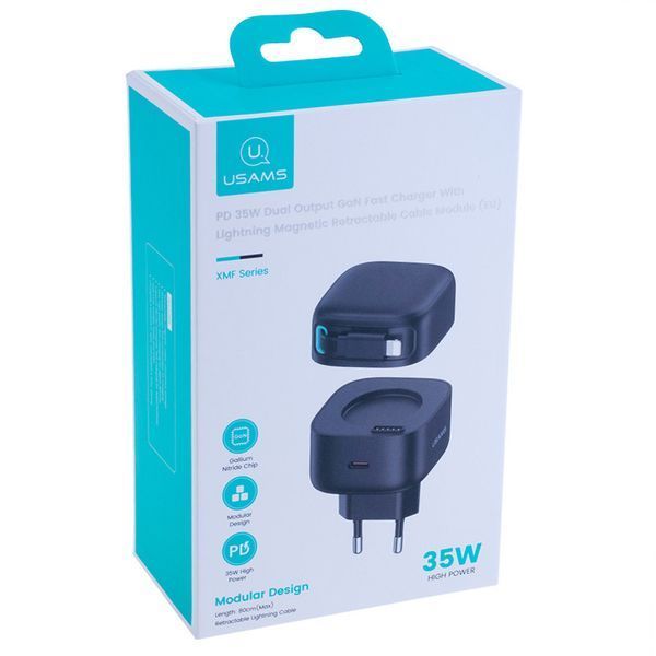 МЗП Usams US-CC209 GaN With Lightning Magnetic Retractable Cable Module XMF Ser. 35W (2USB-C) 78328 фото