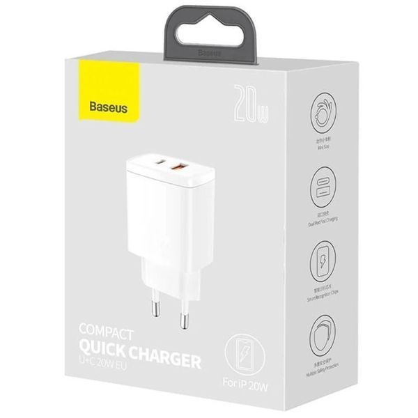 МЗП Baseus Compact Quick Charger 20W QC+PD (1USB-A/1C) (CCXJ-B) 48312 фото