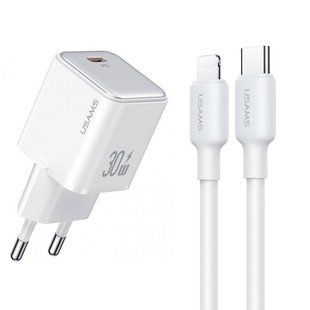 МЗП Usams US-CC186 PD30W (1USB-C) + кабель Type-C to Lightning 70769 фото