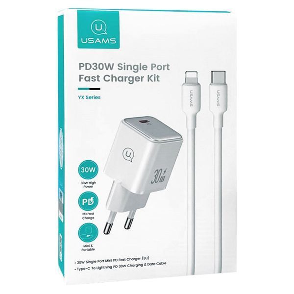 МЗП Usams US-CC186 PD30W (1USB-C) + кабель Type-C to Lightning 70769 фото