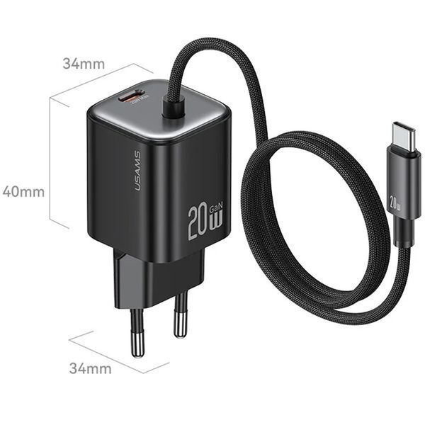 МЗП Usams US-CC261 GaN JC Ser. 20W (2USB-C) + кабель Type-C to Type-C 78331 фото