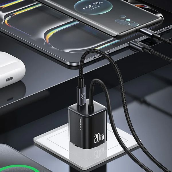 МЗП Usams US-CC261 GaN JC Ser. 20W (2USB-C) + кабель Type-C to Type-C 78331 фото