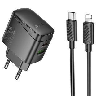 МЗП Hoco CS61A Bright PD30W+QC3.0 (1USB-A/1C) + кабель Type-C to Lightning 79065 фото