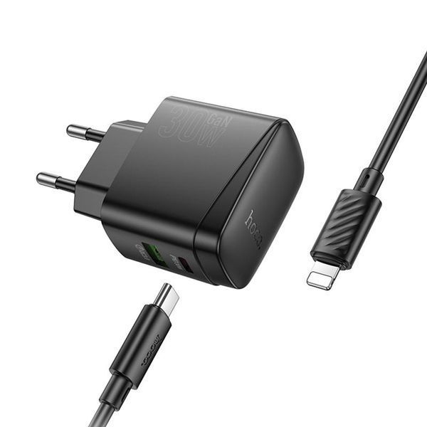 МЗП Hoco CS61A Bright PD30W+QC3.0 (1USB-A/1C) + кабель Type-C to Lightning 79065 фото