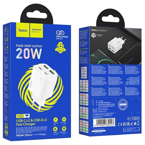 МЗП Hoco N55 Fundador PD20W four-port (2USB-A/2C) 73924 фото