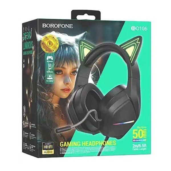 Накладні навушники Borofone BO106 Cute cat (USB+3.5mm/2m) 67805 фото