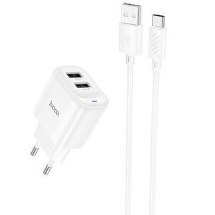 МЗП Hoco C141A Smart 2.1A (2USB-A) + кабель USB to Type-C 82724 фото