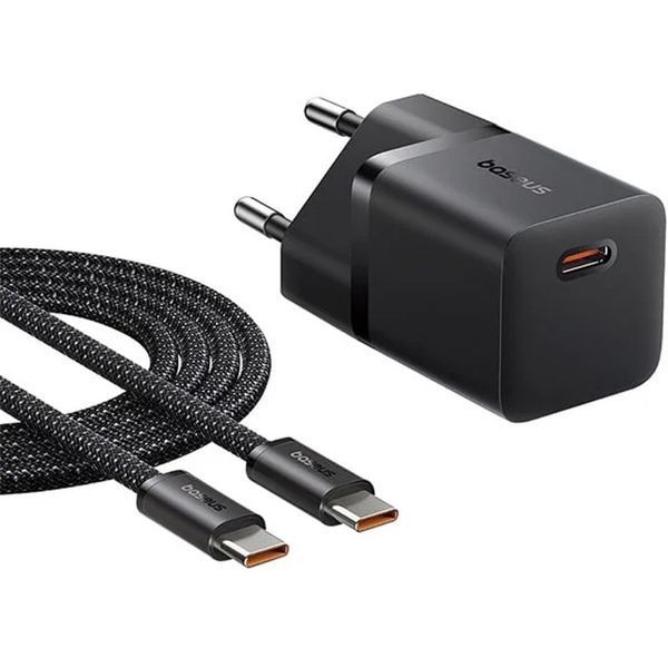 МЗП Baseus GaN5 Fast Charger (mini) PD25W (1USB-C) + кабель Type-C to Type-C (P10110909113) 74726 фото