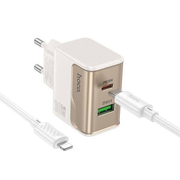 МЗП Hoco CS73A Star Speed PD30W+QC3.0 (1USB-A/1C) + кабель Type-C to Lightning 79067 фото