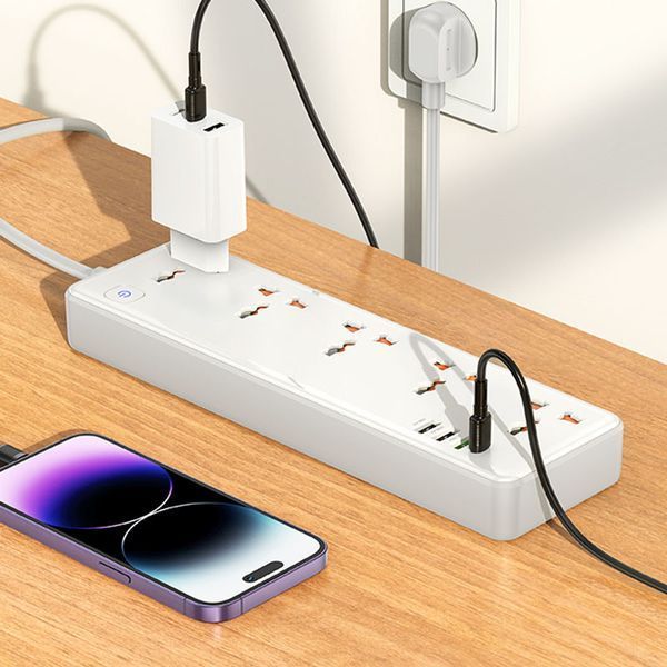 Подовжувач Hoco AC14A Rico PD30W (3USB-A/1C/5xSocket) (1.5m) 77129 фото