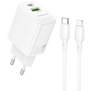 МЗП Borofone BN29 Fuente PD30W+QC3.0 (1USB-A/1C) + кабель Type-C to Lightning 79271 фото