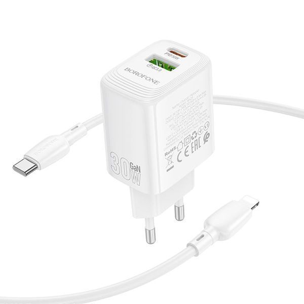 МЗП Borofone BN29 Fuente PD30W+QC3.0 (1USB-A/1C) + кабель Type-C to Lightning 79271 фото