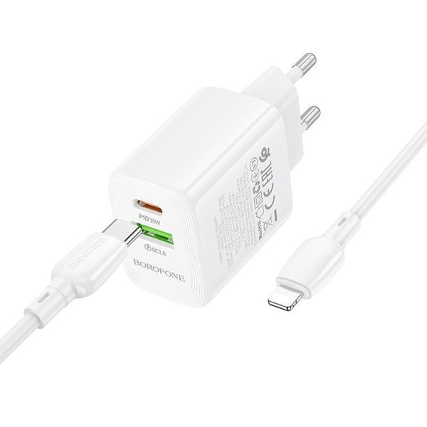 МЗП Borofone BN29 Fuente PD30W+QC3.0 (1USB-A/1C) + кабель Type-C to Lightning 79271 фото