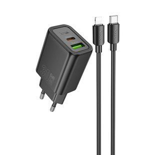 МЗП Hoco N63 Gentle PD30W+QC3.0 (1USB-A/1C) + кабель Type-C to Lightning 77137 фото