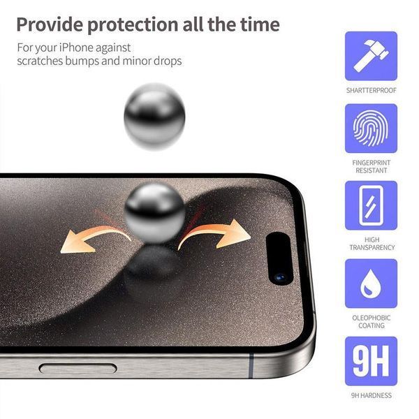 Захисне 3D скло Blueo Hot Bending для Apple iPhone 16 Pro (6.3") (+ аплікатор) 74248 фото