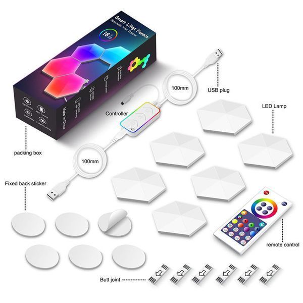 Уцінка Модульный настінний світильник LED RGB 5V соты SAL-011B 6pcs Bluetooth USB with app 72274 фото