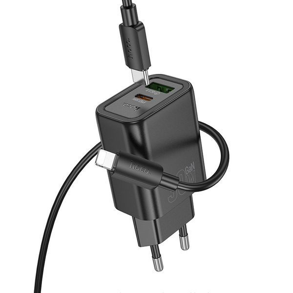 МЗП Hoco N63 Gentle PD30W+QC3.0 (1USB-A/1C) + кабель Type-C to Lightning 77137 фото