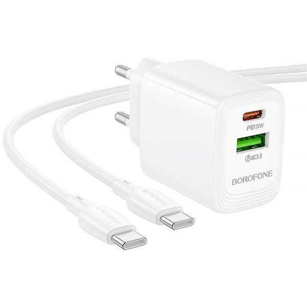 Уцінка МЗП Borofone BN27 Fuente PD20W+QC3.0 (1USB-A/1C) + кабель Type-C to Type-C 80458 фото