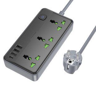 Подовжувач Borofone BAC2A (3USB-A/1C/3xSocket) (1.5m) 82978 фото