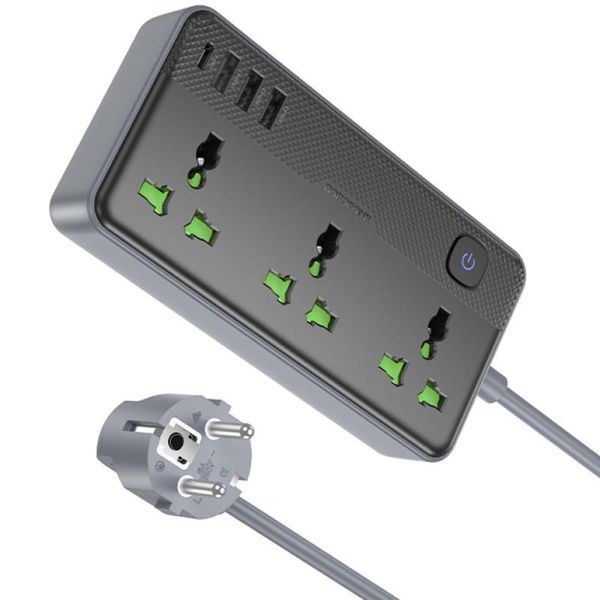 Подовжувач Borofone BAC2A (3USB-A/1C/3xSocket) (1.5m) 82978 фото