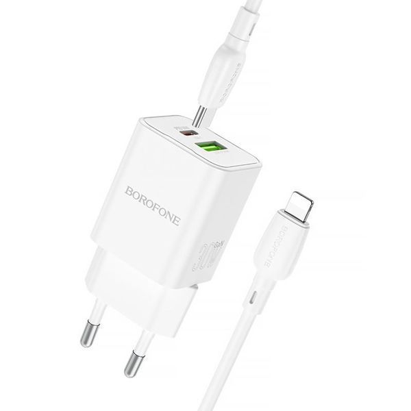 МЗП Borofone BN14 Royal PD30W+QC3.0 (1USB-A/1C) + кабель Type-C to Lightning 79276 фото