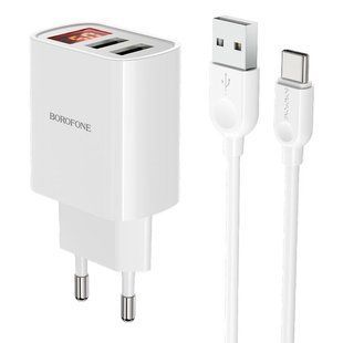 МЗП Borofone BA58A with digital display 2.4A (2USB-A) + кабель USB to Type-C 82979 фото