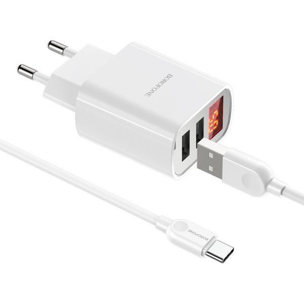 МЗП Borofone BA58A with digital display 2.4A (2USB-A) + кабель USB to Type-C 82979 фото