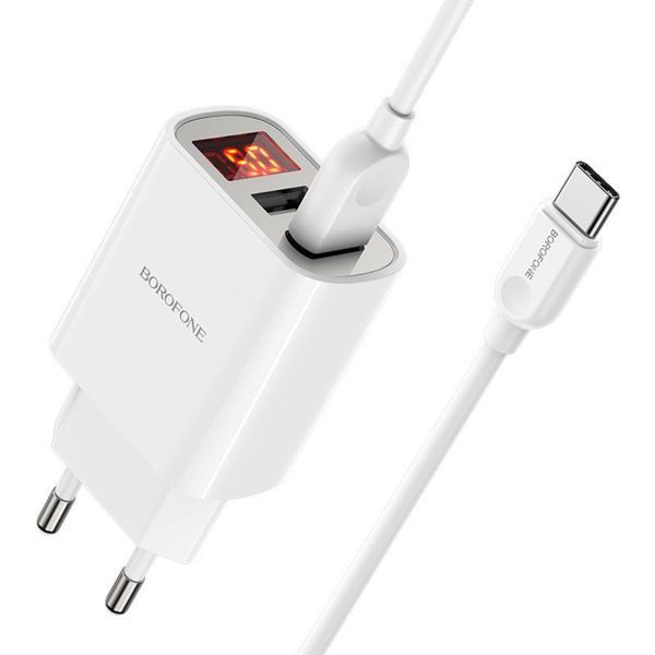 МЗП Borofone BA58A with digital display 2.4A (2USB-A) + кабель USB to Type-C 82979 фото