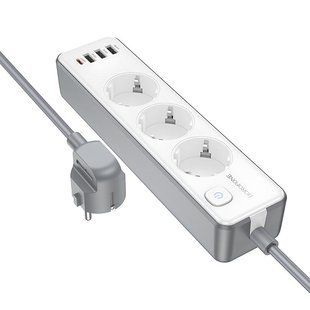 Подовжувач Borofone BAC9 Power PD20W (3USB-A/1C/3xSocket) (2m) 79283 фото