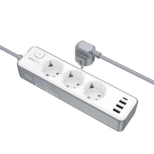 Подовжувач Borofone BAC9 Power PD20W (3USB-A/1C/3xSocket) (2m) 79283 фото