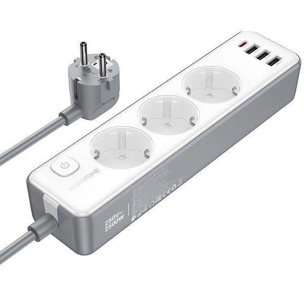 Подовжувач Borofone BAC9 Power PD20W (3USB-A/1C/3xSocket) (2m) 79283 фото