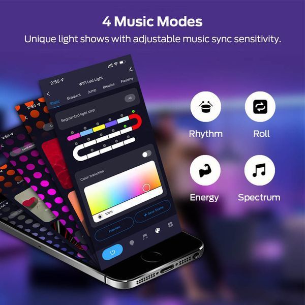 Модульный настінний світильник LED RGB 5V соты SAL-011B 10pcs Bluetooth USB with app 70798 фото