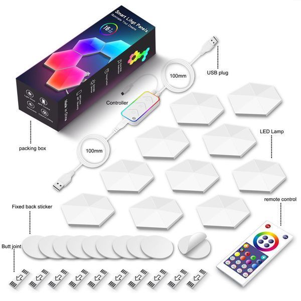 Модульный настінний світильник LED RGB 5V соты SAL-011B 10pcs Bluetooth USB with app 70798 фото