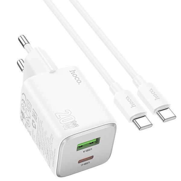 МЗП Hoco N41 Almighty PD20W+QC3.0 (1USB-A/1C) + кабель Type-C to Type-C 71095 фото