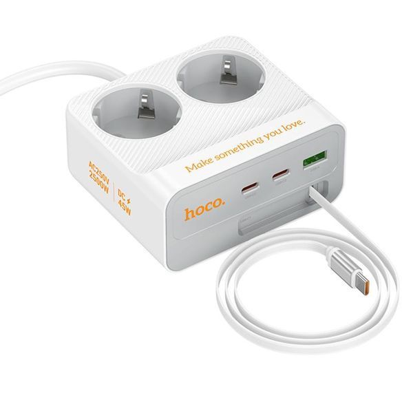 Подовжувач Hoco AC28 Descanso (PD45W/1C/3A/2xSocket) (2m) 79073 фото
