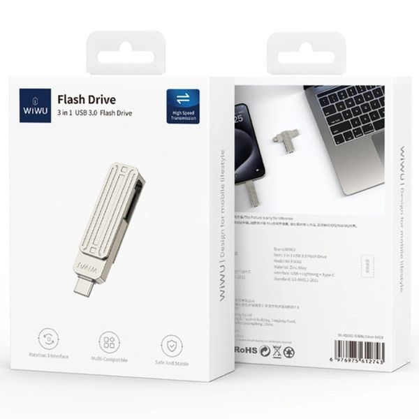 Флеш-накопичувач WIWU Wi-FD001 3in1 (USB-A/C/L) USB 3.0 &mdash; 32GB 78689 фото