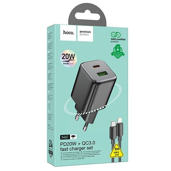МЗП Hoco N41 Almighty PD20W+QC3.0 (1USB-A/1C) + кабель Type-C to Lightning 71103 фото