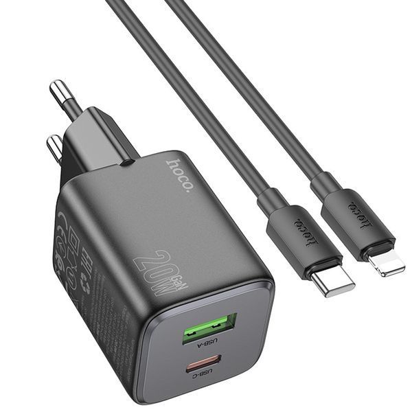 МЗП Hoco N41 Almighty PD20W+QC3.0 (1USB-A/1C) + кабель Type-C to Lightning 71103 фото