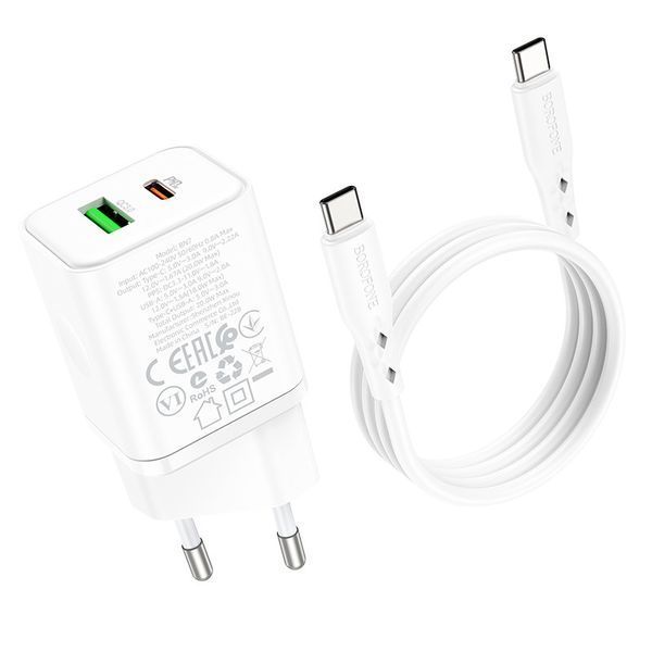 МЗП Borofone BN7 PD20W+QC3.0 (1USB-A/1C) + кабель Type-C to Type-C 75035 фото