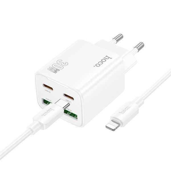 МЗП Hoco N56 Fundador PD30W four-port (2USB-A/2C) + кабель Type-C to Lightning 74169 фото
