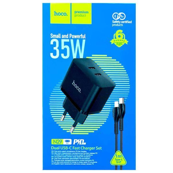 МЗП Hoco N29 PD35W (2USB-C) + кабель Type-C to Lightning 67279 фото