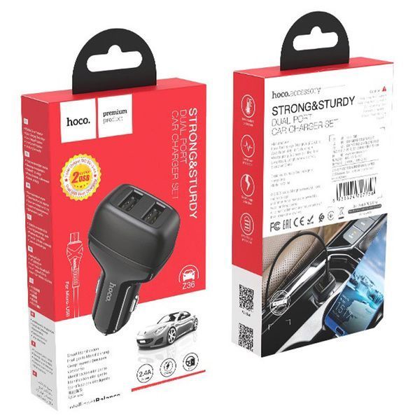 АЗП Hoco Z36 Leader 2.4A (2USB-A) + кабель USB to MicroUSB 40797 фото
