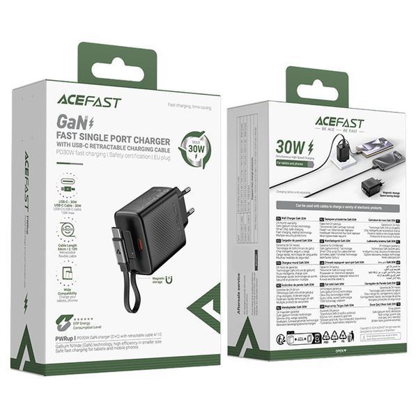МЗП Acefast A110 GaN With Retractable Cable Type-C PD30W (1USB-C) 78400 фото
