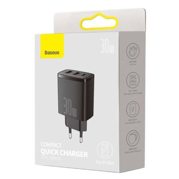 МЗП Baseus Compact Quick Charger 30W QC+PD (2USB-A/1C) (CCXJ-E) 53139 фото