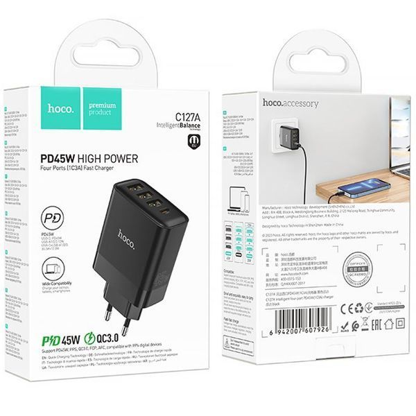 МЗП Hoco C127A Intelligent PD45W (3USB-A/1C) 79027 фото