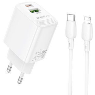 МЗП Borofone BN27 Fuente PD20W+QC3.0 (1USB-A/1C) + кабель Type-C to Lightning 79662 фото