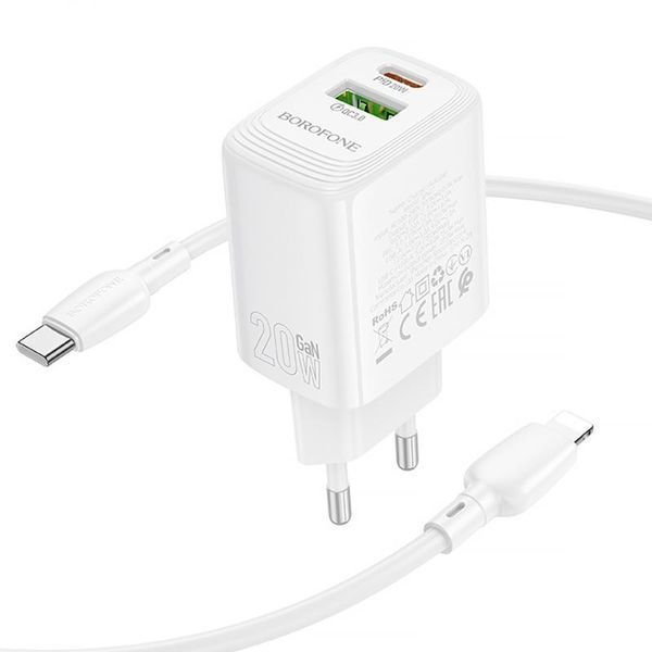 МЗП Borofone BN27 Fuente PD20W+QC3.0 (1USB-A/1C) + кабель Type-C to Lightning 79662 фото
