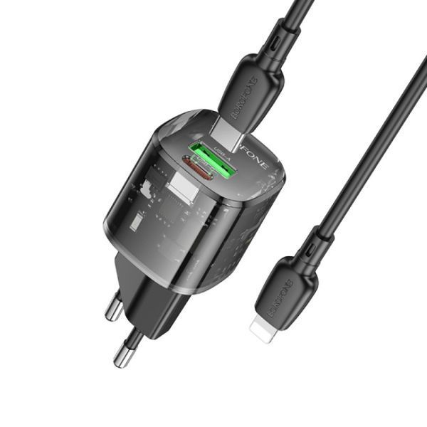 МЗП Borofone BN17 Sunlight PD20W+QC3.0 (1USB-A/1C) + кабель Type-C to Lightning 75044 фото